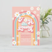 Vier jaar jonge Boho Daisy Rainbow vierde verjaard Kaart (Staand voorkant)