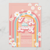 Vier jaar jonge Boho Daisy Rainbow vierde verjaard Kaart (Voorkant / Achterkant)