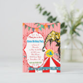 Vier jaar oud Circus Tent Olifant Verjaardagsfeest Uitnodiging Briefkaart (Staand voorkant)