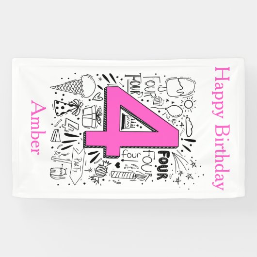 Vier jaar vierde roze verjaardag spandoek (Horizontaal)