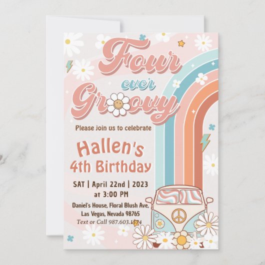 Vier jaar vierde verjaardag van de Groovy Retro Bo Kaart (Voorkant)