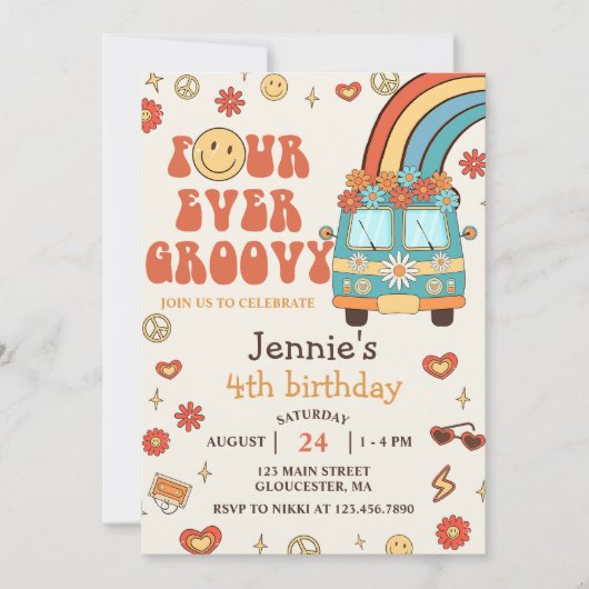 Vier jaar vierde verjaardag van de Groovy Retro-re Kaart (Voorkant)