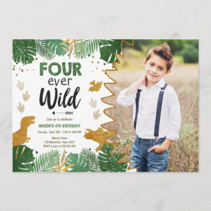 Vier jaar Wild Dino Party Boy Dinosaur Birthday Kaart