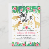 Vier jaar Wild Dinosaur Girls vierde verjaardag Kaart (Voorkant)