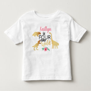 Vier jaar Wild Dinosaur Girls vierde verjaardag Kinder Shirts