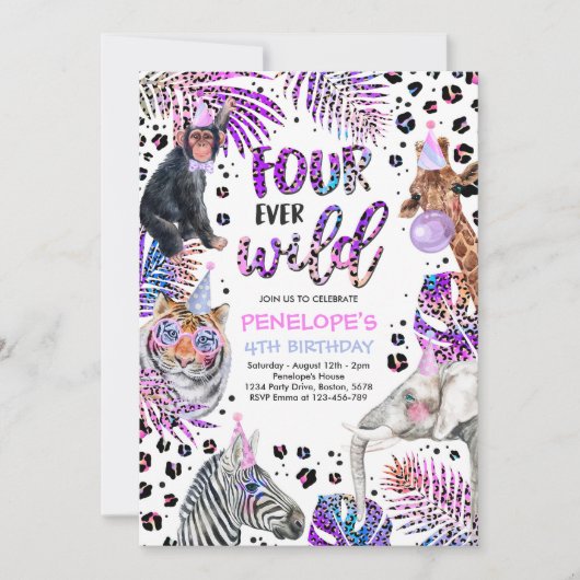 Vier jaar Wilde Safari Rainbow Cheetah vierde verj Kaart (Voorkant)