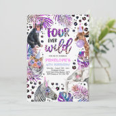 Vier jaar Wilde Safari Rainbow Cheetah vierde verj Kaart (Staand voorkant)