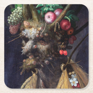 Vier Jaargetijden in één hoofd, Arcimboldo Vierkante Kartonnen Onderzetter