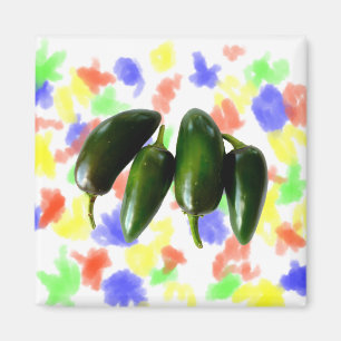 Vier Jalapeno Peppers Green Foto Magneet