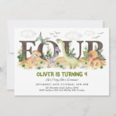 VIER | Jongen Dinosaurs 4e verjaardag Kaart (Voorkant)