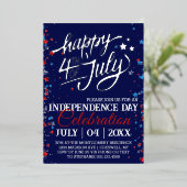 Vier juli feeststerren folie uitnodiging (Staand Voorkant)