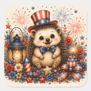 Vier Juli Vuurwerk Egel Waterverf Kunst Vierkante Sticker