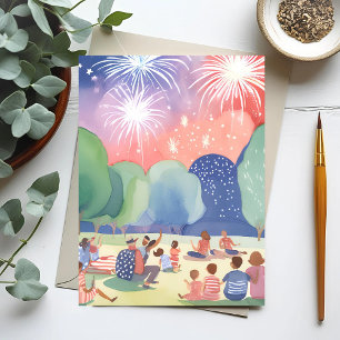 Vier Juli Vuurwerk   Rood Wit Blauw Feestdagenkaart
