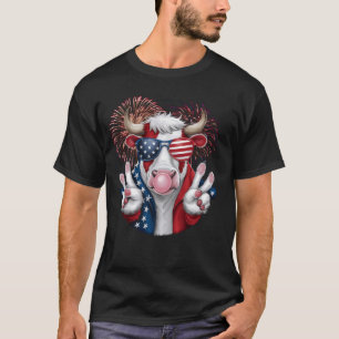 Vier Juli Vuurwerk Stier Koe Patriottisch Amerika T-shirt