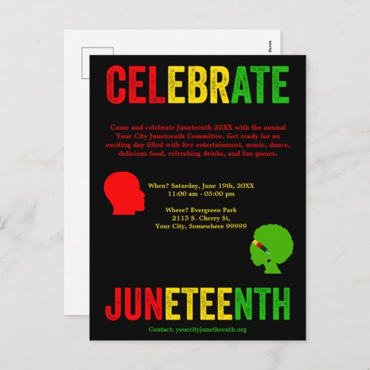 Vier Juneteenth Freedom Day Rood Geel Groen Feestdagenkaart (Voorkant / Achterkant)