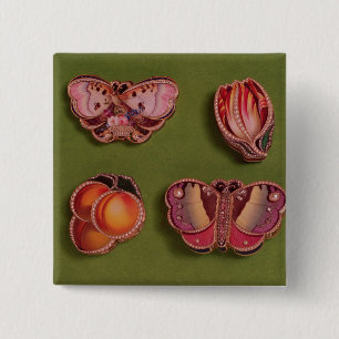Vier kartonnen en juwelen, vlinder vierkante button 5,1 cm