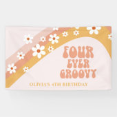 Vier keer Groovy Retro Daisy 4e verjaardag banner (Horizontaal)