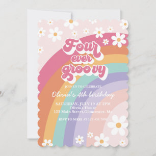 Vier keer groovy retro regenboog 4de verjaardag kaart