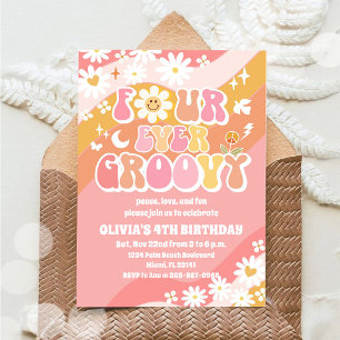 Vier keer Groovy Verjaardagsuitnodiging Kaart