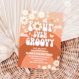Vier keer Groovy Verjaardagsuitnodiging Kaart