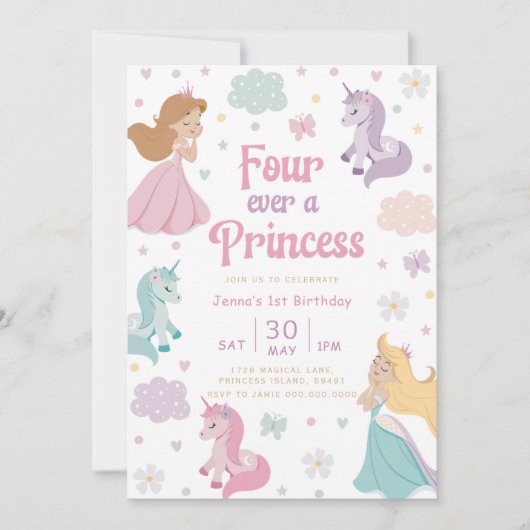 Vier keer Prinses Uitnodiging. Voor altijd een Pri Kaart (Voorkant)