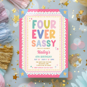 Vier keer sassy speelse meisje 4de verjaardagsfees kaart