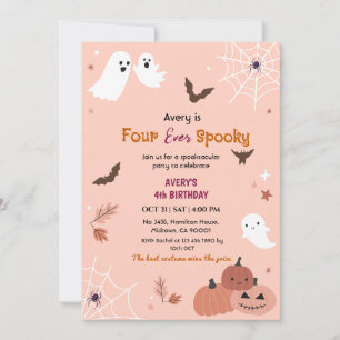 Vier keer spooky Halloween verjaardag Ghost vleerm Kaart