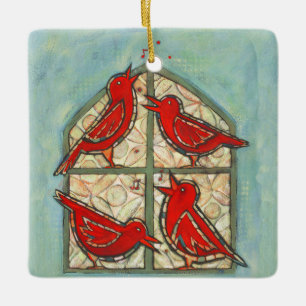 Vier kerstversiering met de titel Birds Keramisch Ornament