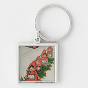 Vier kleine meisjes in een Sledge Sleutelhanger