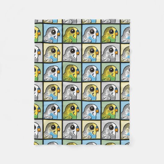 Vier Kleur Budgies Fleece Deken (Voorkant)