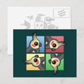 Vier kleuren-Cockatiel Briefkaart (Voorkant / Achterkant)
