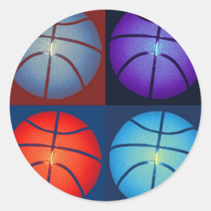 Vier kleuren Pop Art Basketbal Ronde Sticker