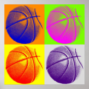 Vier kleuren Pop Art Basketball Retro Style Poster