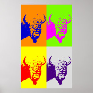 Vier kleuren Pop Art Bison Buffalo Art Poster