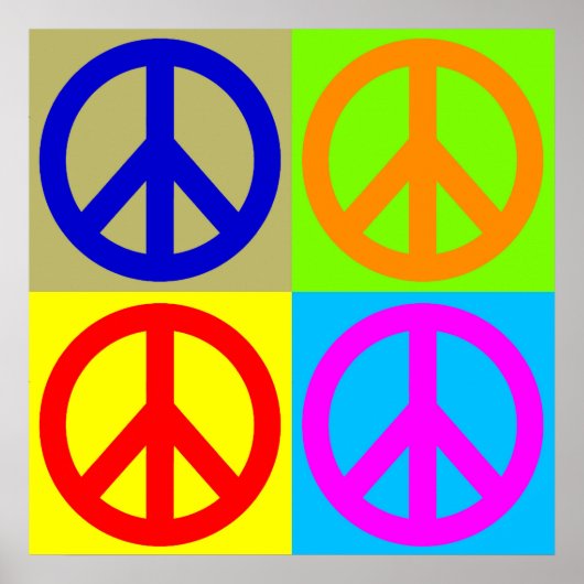 Vier kleuren Pop Art Peace Sign Poster (Voorkant)