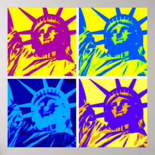 Vier kleuren Pop Art Style Vrijheidsbeeld Poster