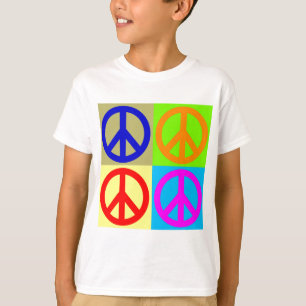 Vier kleuren Pop Art Vredesbord T-shirt