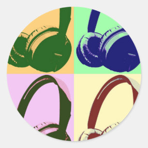 Vier kleuren Pop-hoofdtelefoons Ronde Sticker