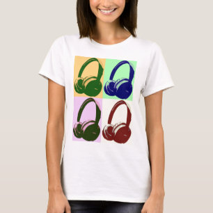 Vier kleuren Pop-hoofdtelefoons T-shirt