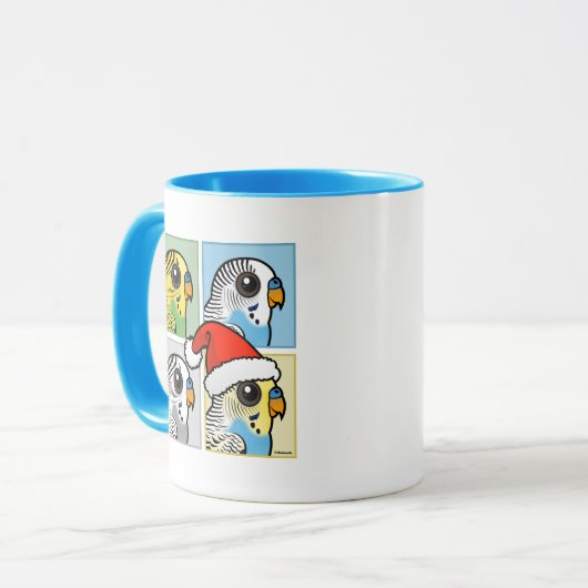 Vier kleuren Xmas Budgies Mok (Voorkant links)