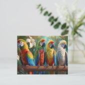 Vier kleurrijke papegaaien briefkaart (Staand voorkant)