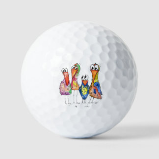 Vier kleurrijke whimsical-vogels golfballen
