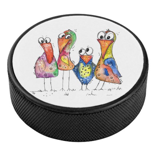 Vier kleurrijke whimsical-vogels hockey puck (3/4)
