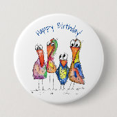Vier kleurrijke whimsical-vogels ronde button 7,6 cm (Voorkant)