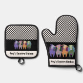 Vier Koeien ontwerp Ovenwant & Pannenlap Set (Voorkant)