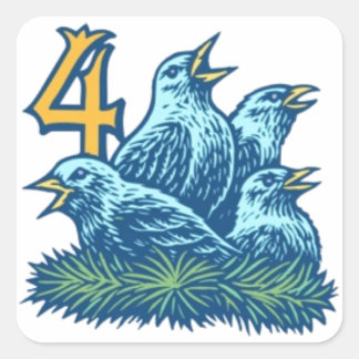 Vier koudvogels vierkante sticker