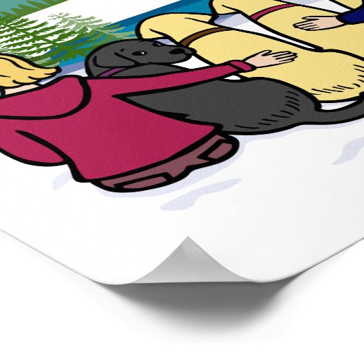 Vier Labradors en Ouders Winter Uitzicht Poster (Hoek)