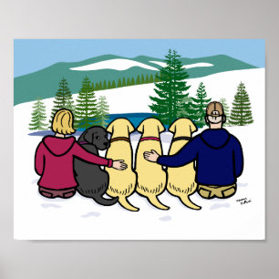Vier Labradors en Ouders Winter Uitzicht Poster