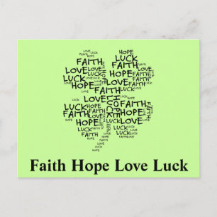 Vier Leaf Clover betekenend: Hoop, Faith, Love, Lu Briefkaart