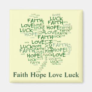 Vier Leaf Clover betekenend: Hoop, Faith, Love, Lu Magneet